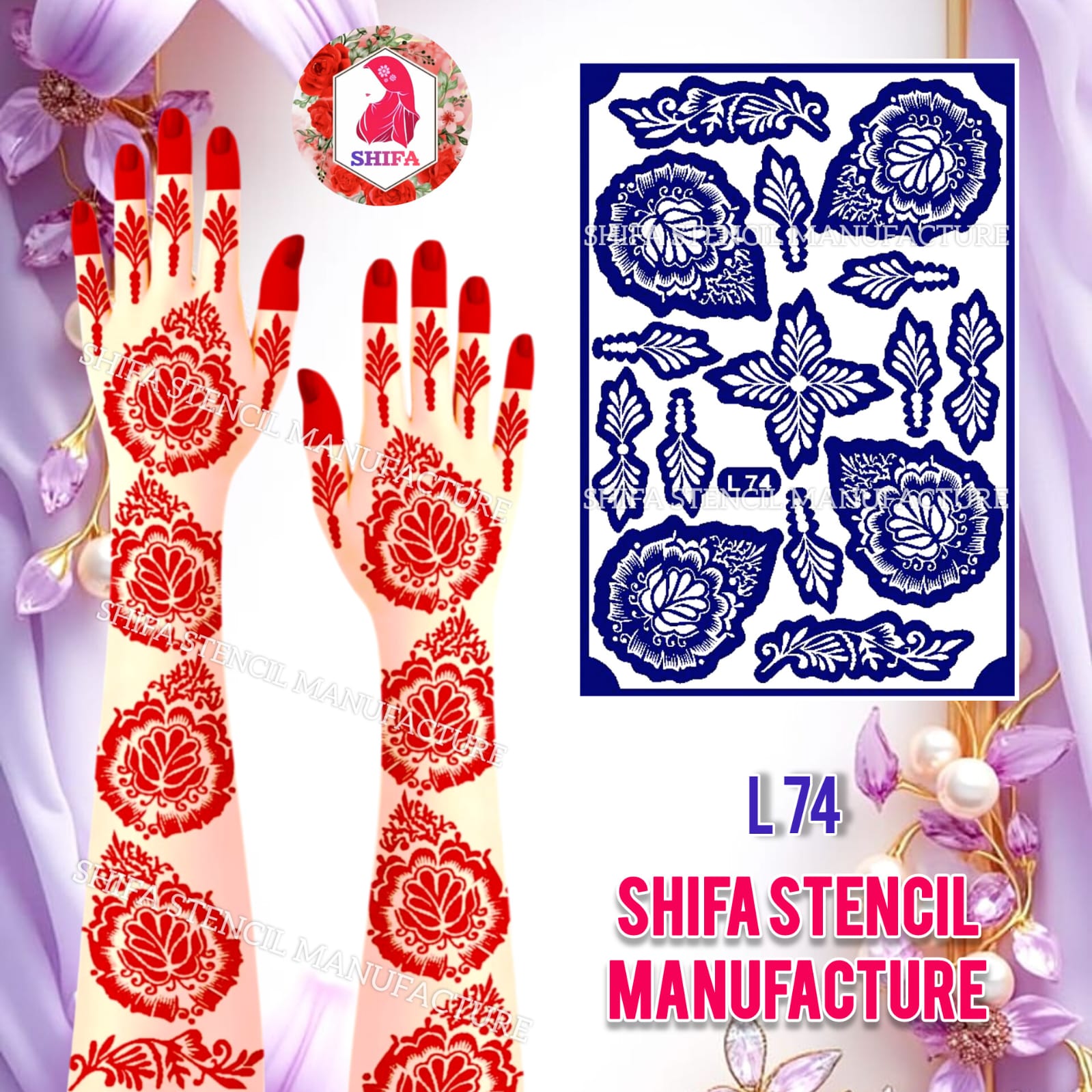 L 74 Ornate Medallion Bliss Sticker Overview Henna Stencil - Shifa Stencil
